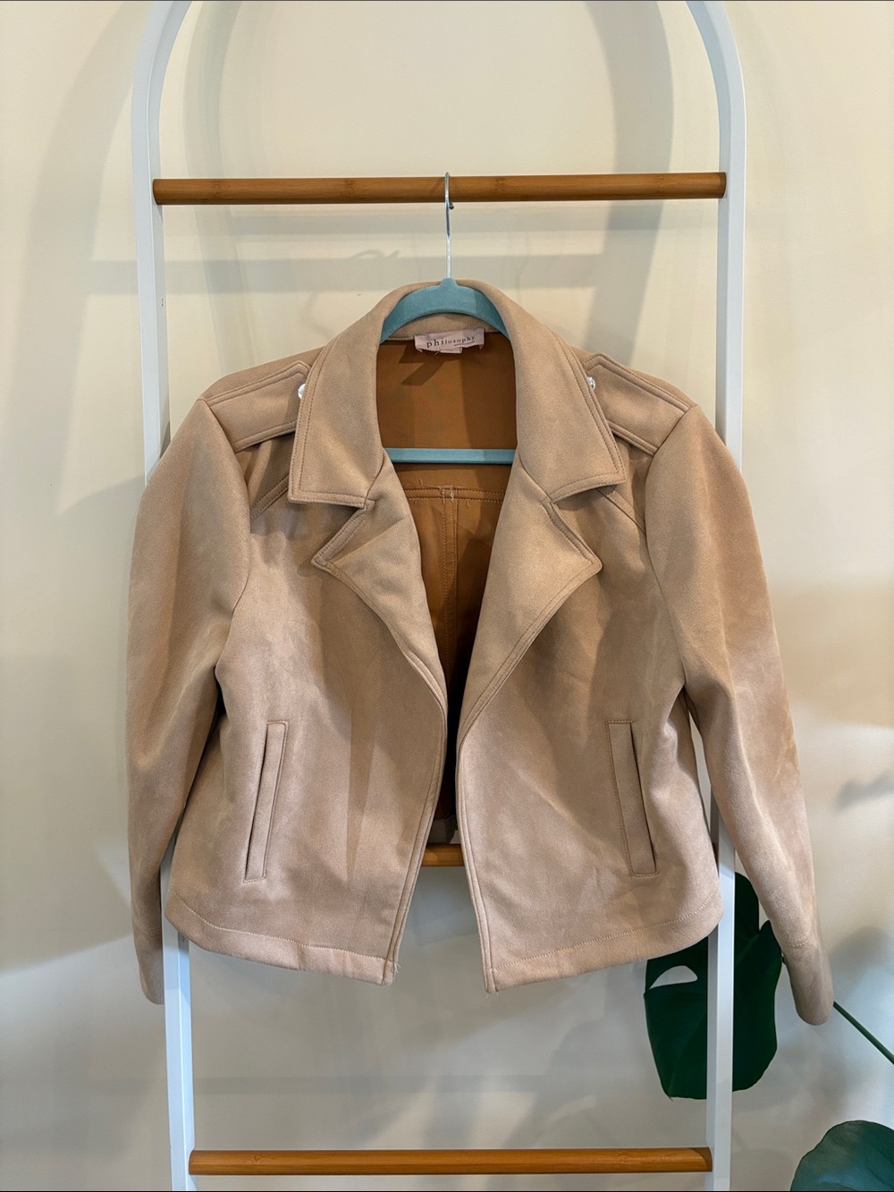 Philosophy Beige Faux Suede Moto Jacket